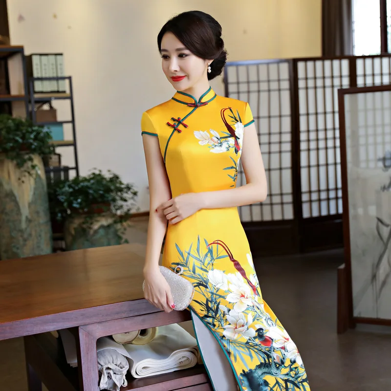 GOHYPDUG Short Sleeve Cheongsam  Long Qipao  Traditional Dress Oriental Style Dresses China Women's Clothing