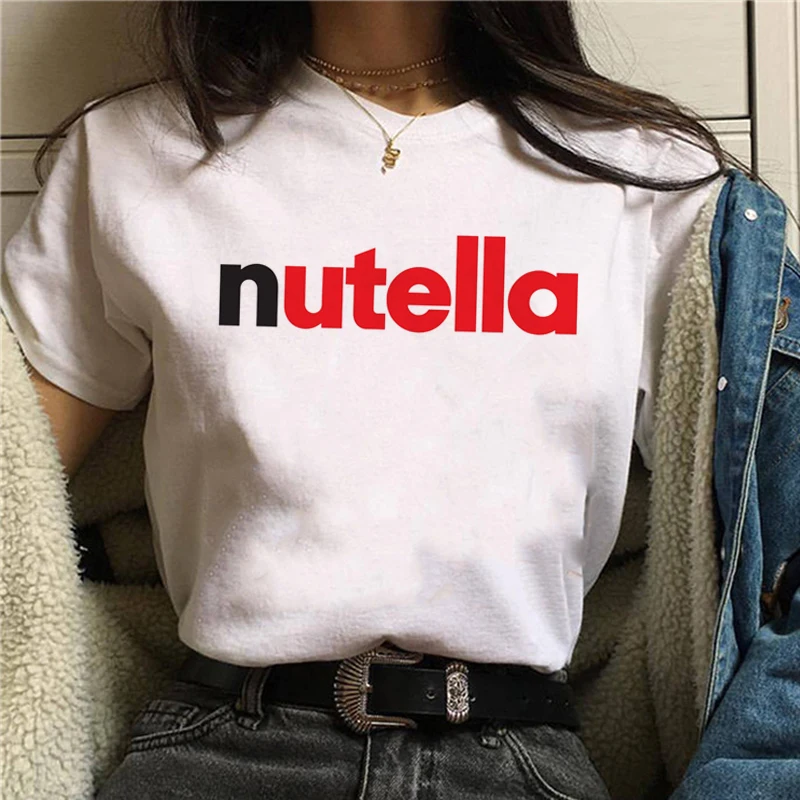 2023 Nutella Print T Shirt Women 90s Harajuku Kawaii  Fashion T-shirt Graphic Cute Cartoon Tshirt Korean Style Top Tees Female