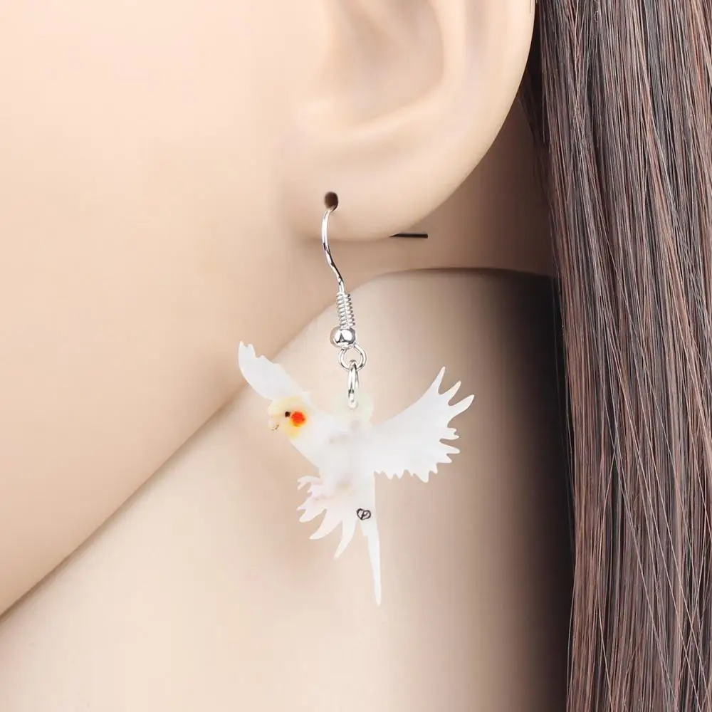 Bonsny Acrylic White Cockatoo Cockatiel Peacock Earrings Big Bird Animal Dangle Drop Jewelry For Women Girl Charm Gift Dcoration