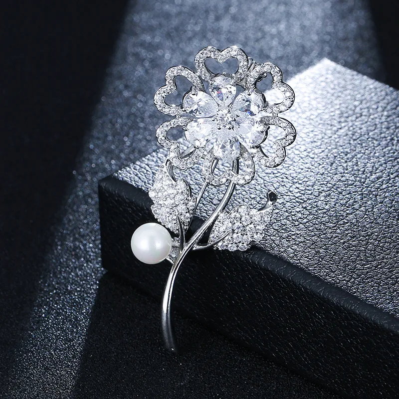 

Fine Pearl Jewelry Luxury Brooches for Women S925 Silver Wedding Bohemia Flower Brooch Jewelry Diamond Trendy Noble Brooches