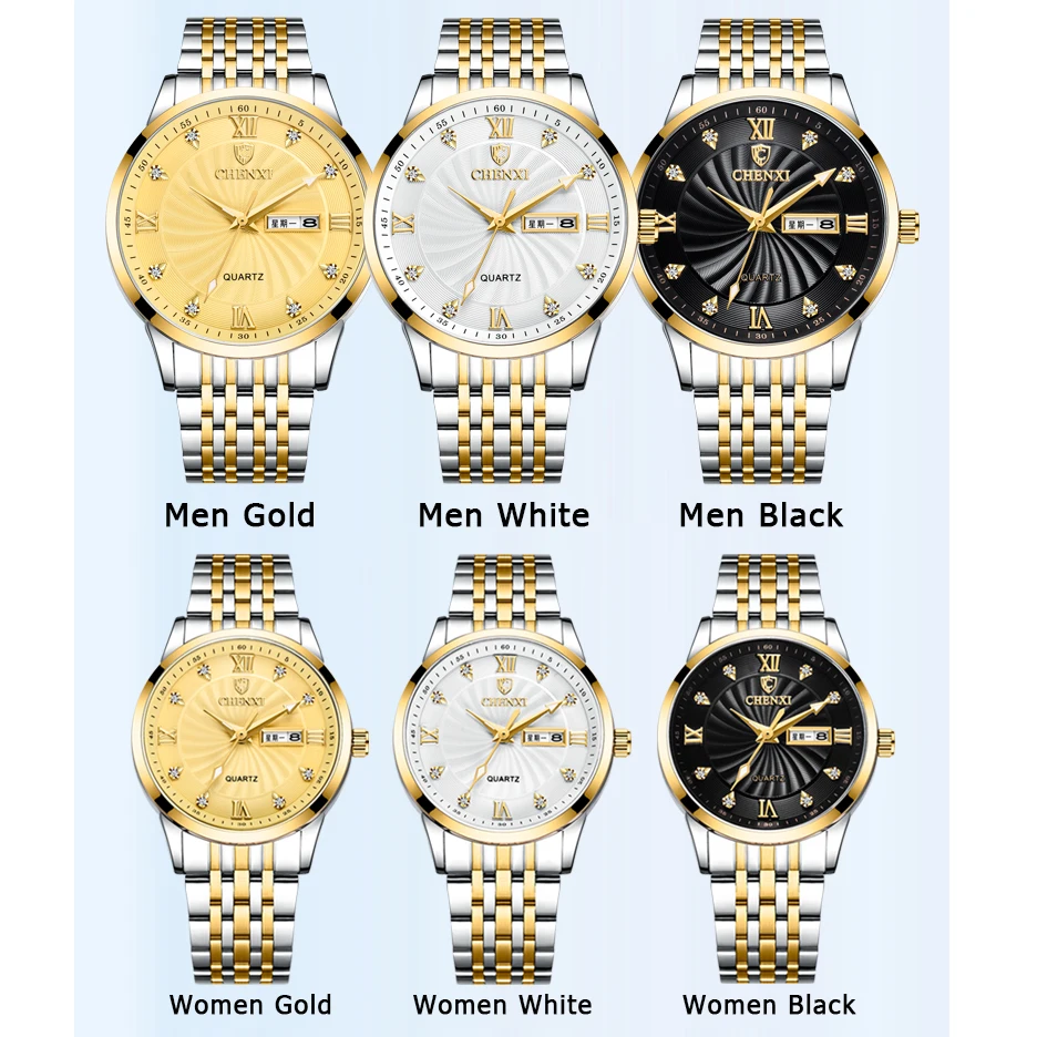 CHENXI-relojes de cuarzo para hombre y mujer, marca de lujo, dorado, de acero, resistente al agua, para mujer, novedad de 2024