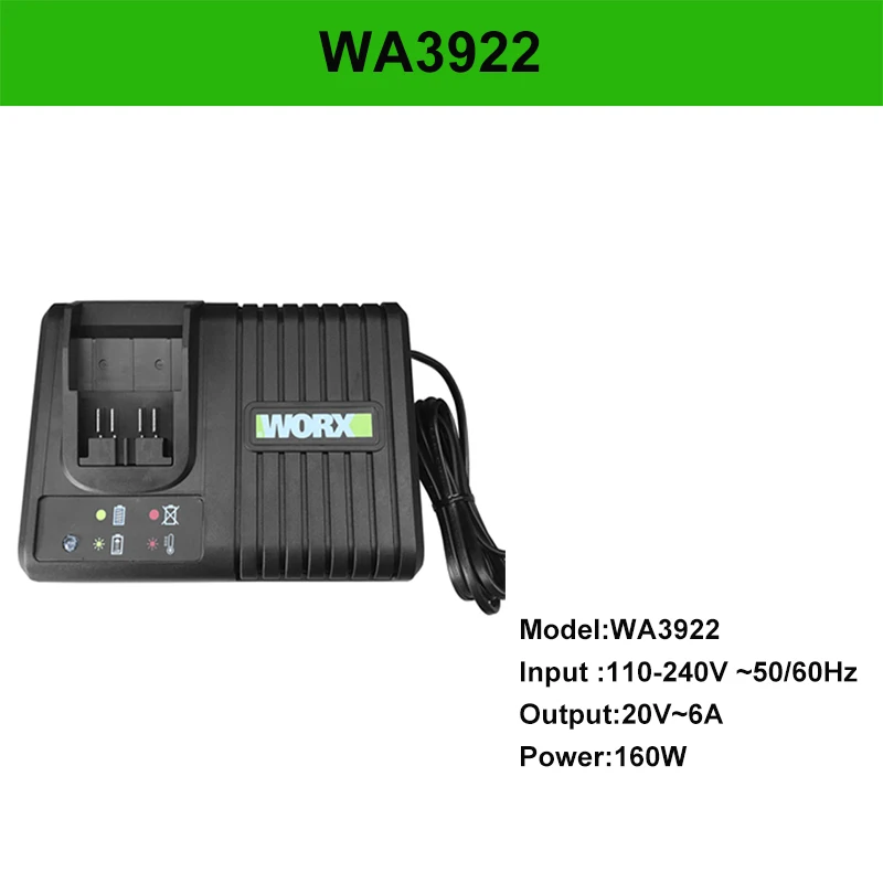 Imagem -05 - Worx 20v Carregador de Bateria Interface Larga Carga Rápida Wa3924 Wa3927 Wa3922 Acessórios Eletrônicos Ferramentas Elétricas
