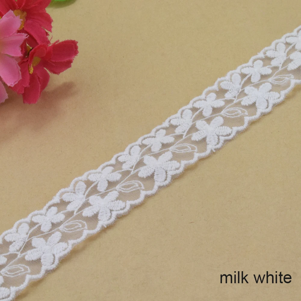 2.5cm Width White Lace Cotton Embroidery French Lace Ribbon Fabric Guipure Diy Trims Warp Knitting Sewing Accessories#4181