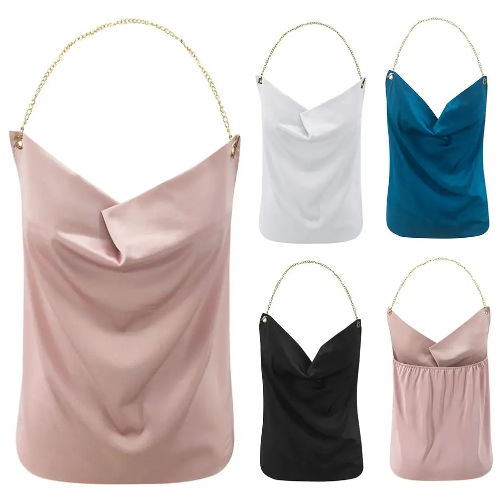 Sexy Women Solid Color Sleeveless Chain Halter Camisole Backless Blouse T-shirt perfect gifts for women daily wear