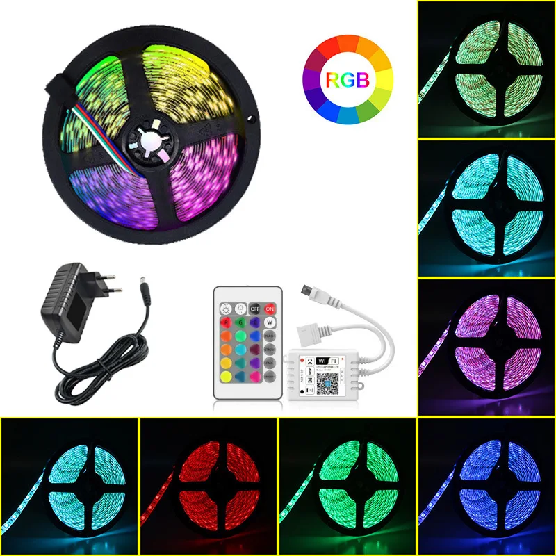DC12V 5M 30/60Leds/M + Controller + Muur Power Smd 5050 Led Strip Set 24-Key Tuya Wifi Smart Alexa Voice Control