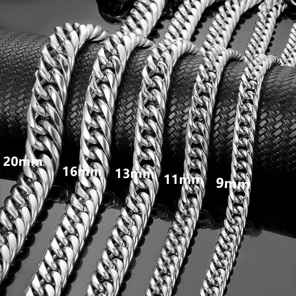 

Granny Chic 316L Stainless Steel Curb Cuban Link Chain Necklace for Men Women Cool Fashion Jewelry Christmas Gift 9-20mm 16-40"