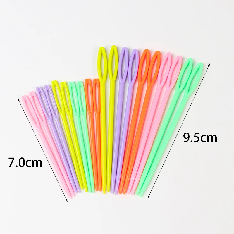 20PCs Mixed Color 7cm/9.5cm Plastic Knitting Needles Crochet Hooks Wool Yarn Needle Children DIY Sweater Weaving Tools Accessory