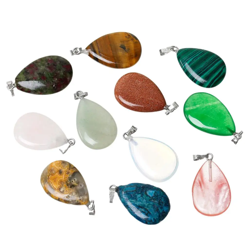 8SEASONS At Random Created Gem SColor Charm Pendants Teardrop With Pinch Clasp 3.2cmx1.6cm, 5PCs