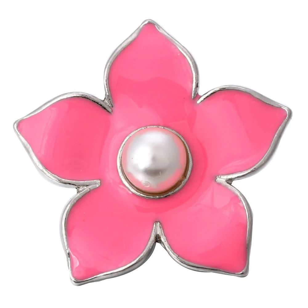 6pcs/lot New Snap Jewelry 18mm Snap Buttons Mixed Crystal Rhinestone Pink Flower Snaps for Snap Button Bracelet