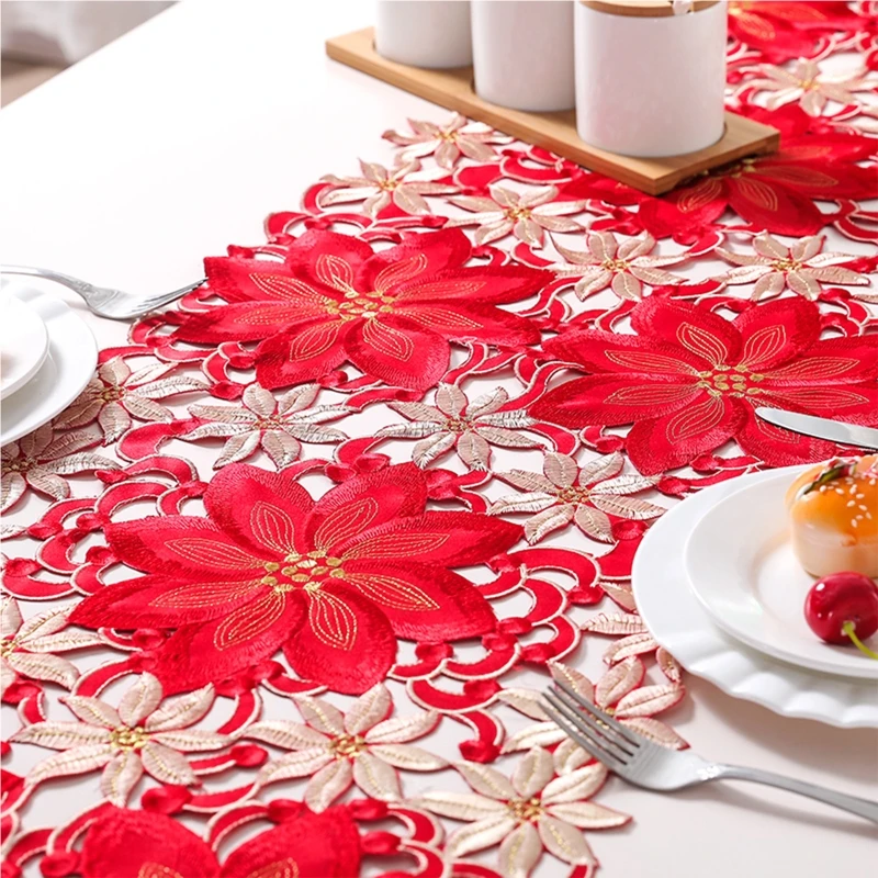 Độ Dày Gấp Đôi Đỏ Mộc Mạc Cutwork Họa Tiết Nổi Bàn Á Quân Đồ Dùng Trang Trí Giáng Sinh Chất Lượng Cao Cho Gia Đình Ăn