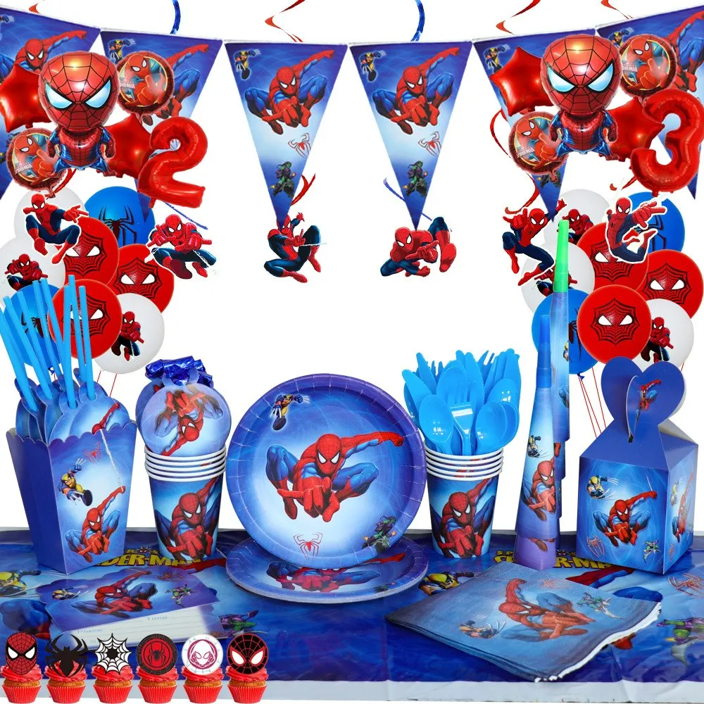 

Spiderman Theme Birthday Party Decorations Paper Cup Plate Straw Nakpin Flag Kids Boy Children Day Party Supplies Super Hero
