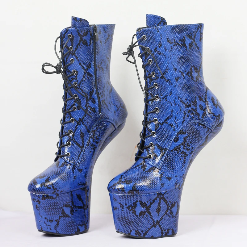 

Unisex Snake Skin Pattern Lace Up Ankle Boots Platform Stripper Sexy Exotic Dance High Heels