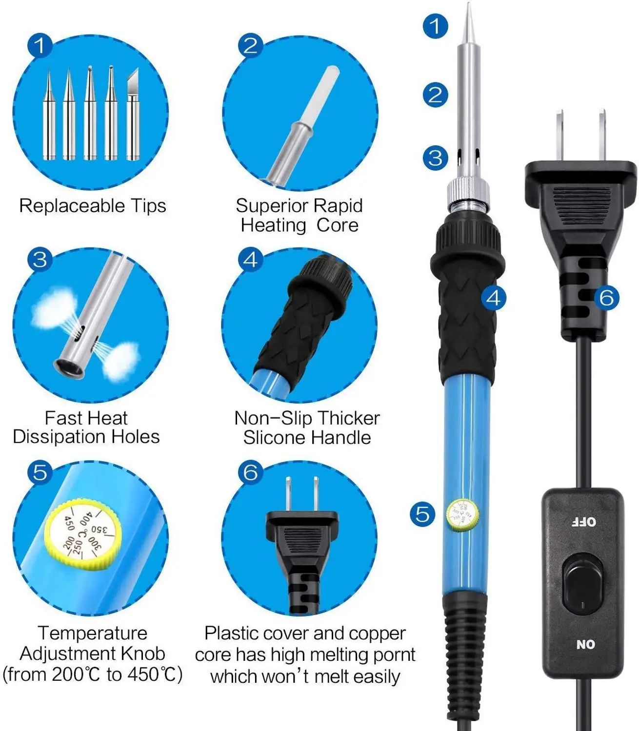 Soldering Iron Kit, 60W Adjustable Temperature Welding Tool with ON-Off Switch, Rarlight 9-in-1 Soldering Kits