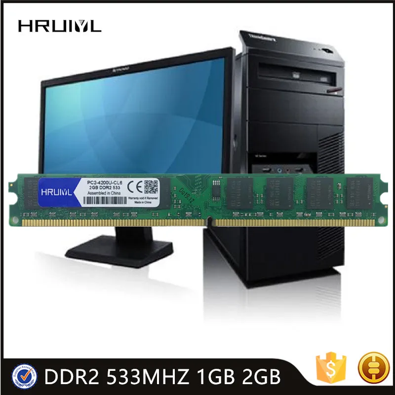 HRUIYL Original Chipset Ram DDR2 533Mhz 1GB 2GB 2RX8 Long-DIMM Memory for Desktop PC2-4200U 1.8V 240Pin Non-Ecc Memoria Module