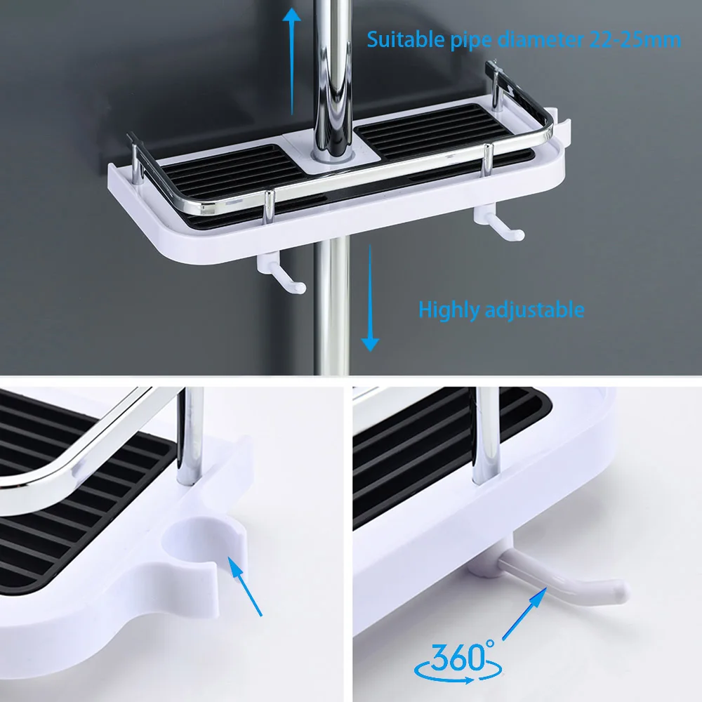 Practical Pole Storage Rack Organizer Shampoo Tray Single Tier Bathroom Shelves With Shower Head Holder