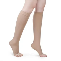 Calcetines de compresión de S-XXL para venas varicosas, medias elásticas para montar en pantorrilla, hasta la rodilla con punta abierta