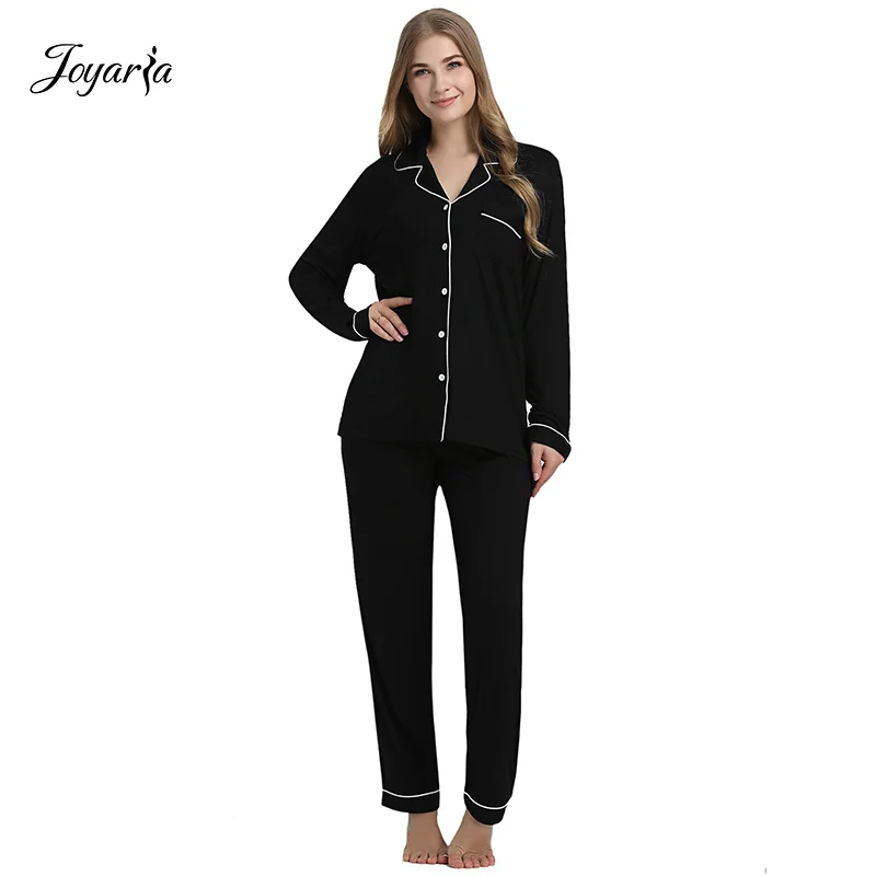 Joyaria Pajama Sets Women Long Sleeve Sleepwear Button Down Pj Pants Set Soft Bamboo Female Night Suit PJS Women Pyjamas Femmes