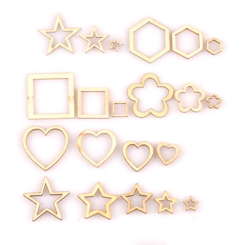 50 pz stella cuore modello quadrato in legno naturale Scrapbooking mestiere per abbellimenti fatti a mano fai da te artigianato Decor mt2589