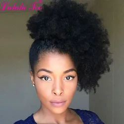 Bun do cabelo do sopro do Afro, perucas do rabo de cavalo do cordão, cabelo humano encaracolado Kinky, grampo nas extensões, Yepei Remy, 10