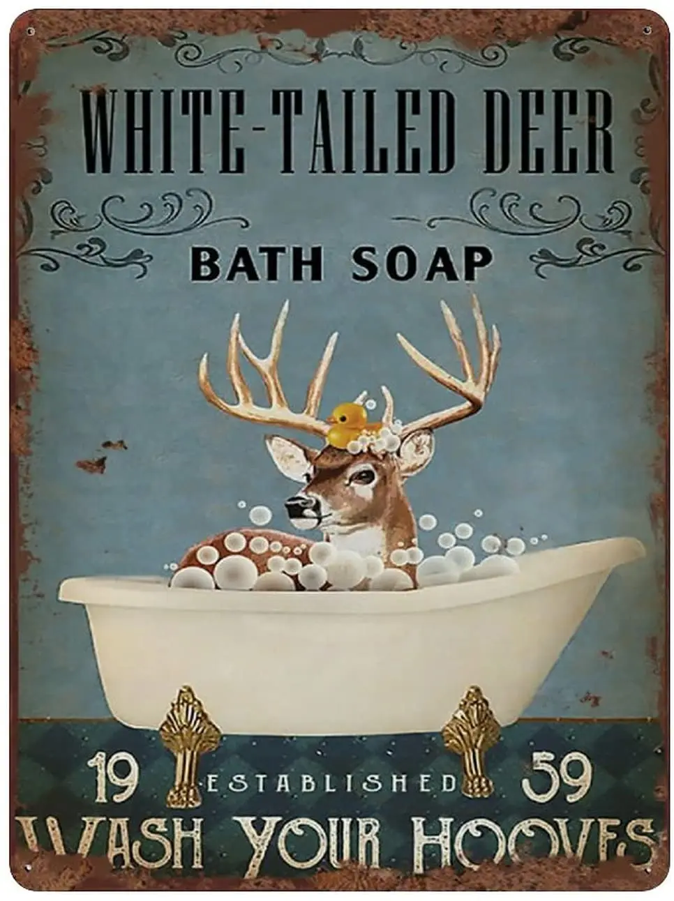 

Graman White Tailed Deer and Bath Soap Tin Sign Wash Your Hooves Funny Tin Sign Christmas Home Plate Decoration Reindeer Sign