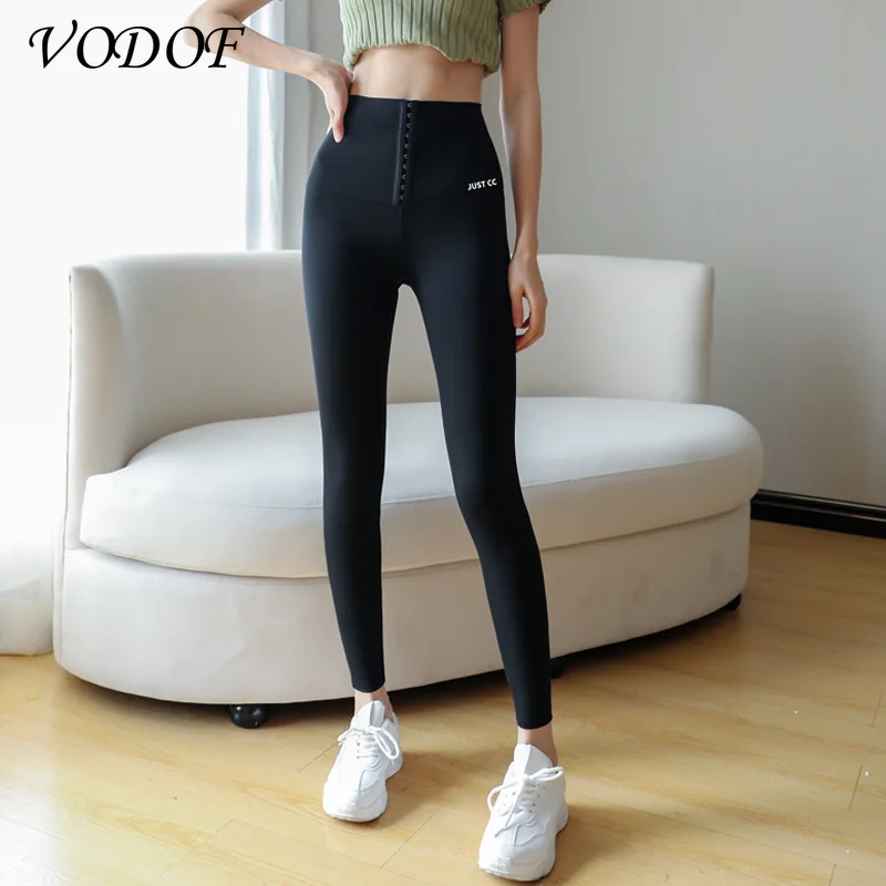 VODOF Women High Waist Push Up Leggins Warm Thick Velvet Women Leggings Black Compression Stretchy Fitness Leggings