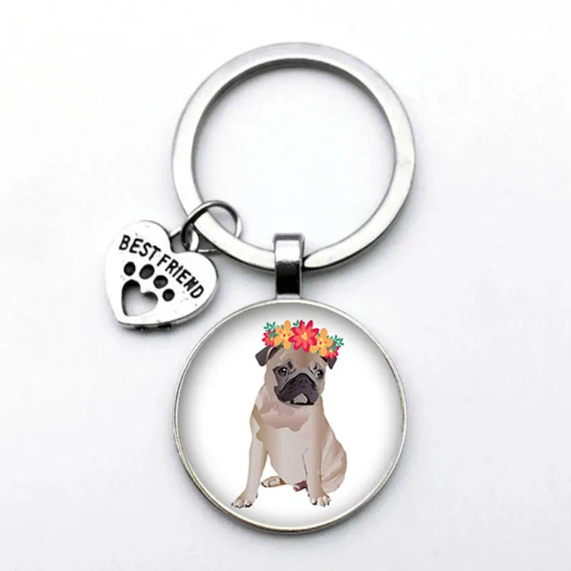 Cute Animal Beagle Pug Dog Glass Cabochon Poodle Teddy Art Picture Glass DIY Handmade Jewelry Keychain Friend Gift