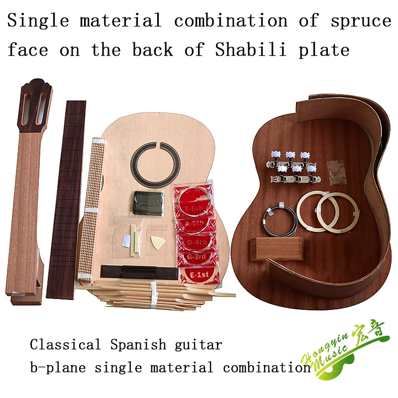 classic guitar DIY Kit folk ballad single guitar accessories package spruce solid wood side back plywood Rosewood fingerboar