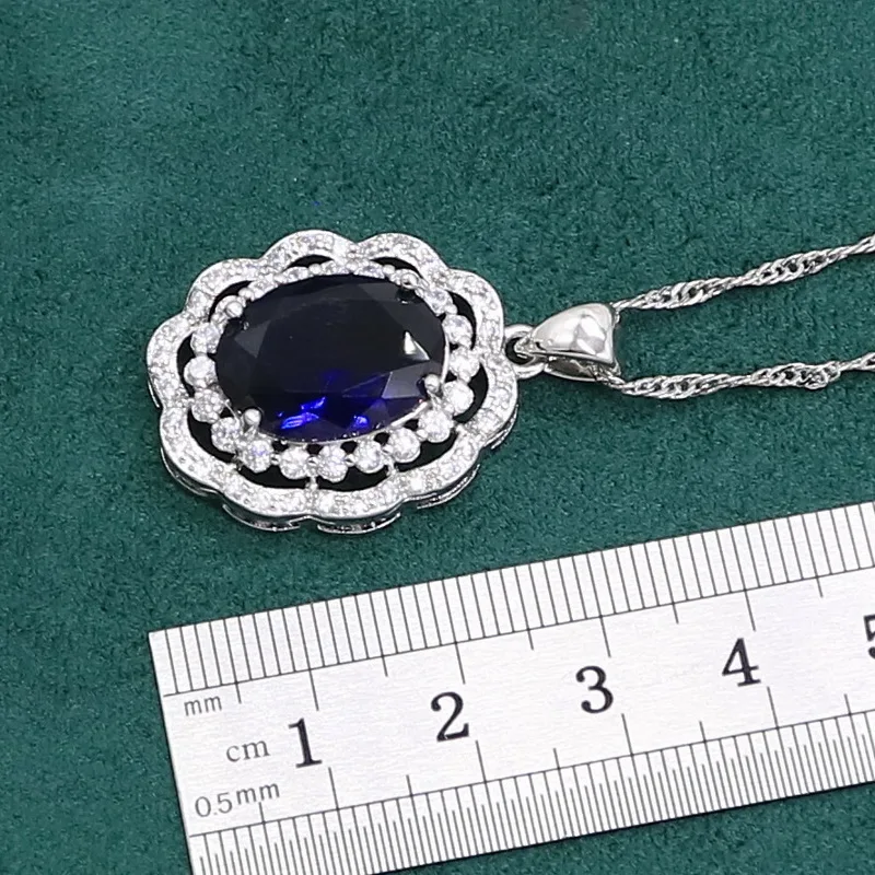 Blue Sapphire 925 Sterling Silver Jewelry set for Women Wedding Party Bracelet Earrings Necklace pendant Ring Birthday Gift