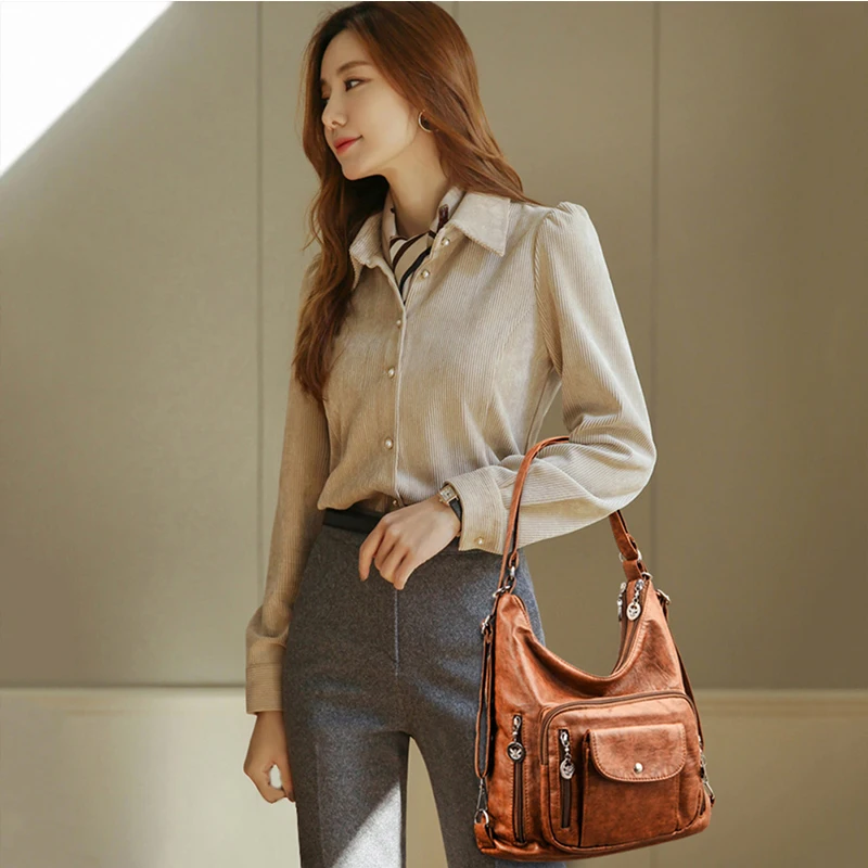 Vintage Female Shoulder Crossbody Bags Fashion  PU Leather Large Capacity Hobo Bag For Women Casual Travel Handbag Purse Totes