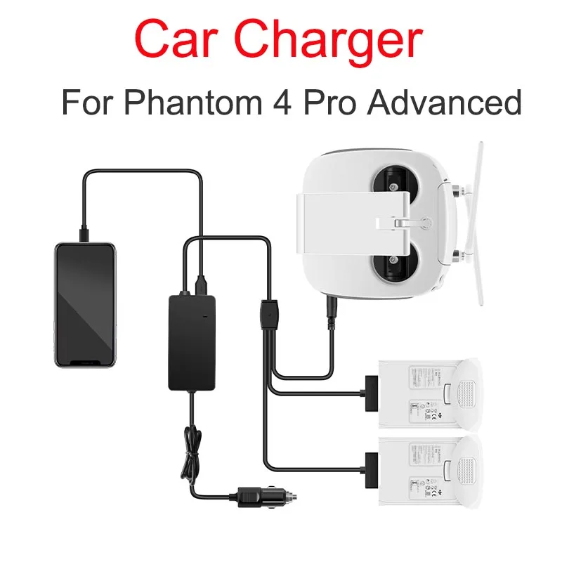 3 in1 Car Charger for DJI Phantom 4 Professional Advanced Drone Battery Remote Control Portable Smart Travel Vehicle Charger