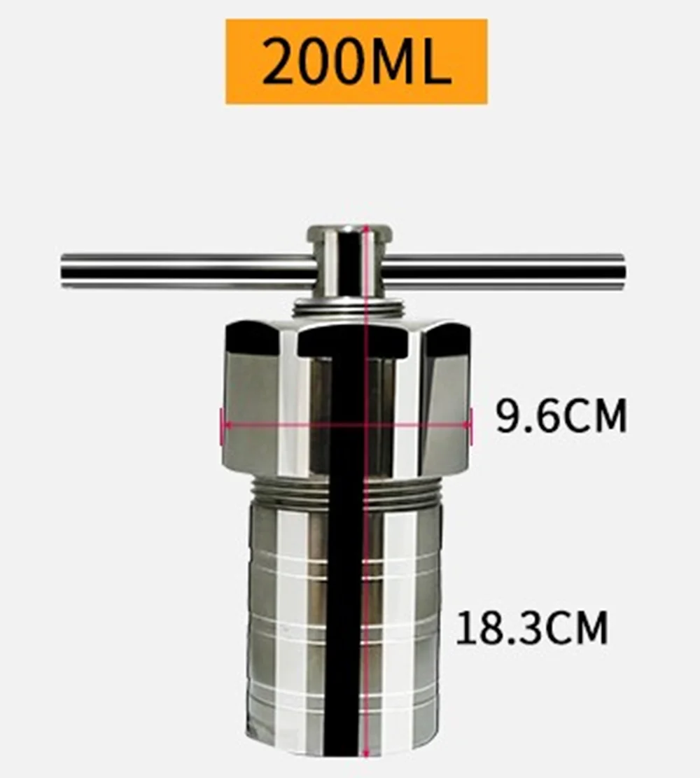 Hydrothermal Autoclave Reactor vessel kettle Hydrothermal Synthesis Vessel Kettle with PTFE Line 3Mpa 392℉ (200℃) 200ml