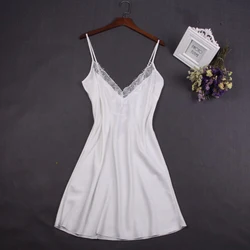 Sexy White Women Nightwear Lace Nightdress Nighty Mini Nightgown Suspender Skirt Sleepwear Rayon Sleeveless For Female M-XXL