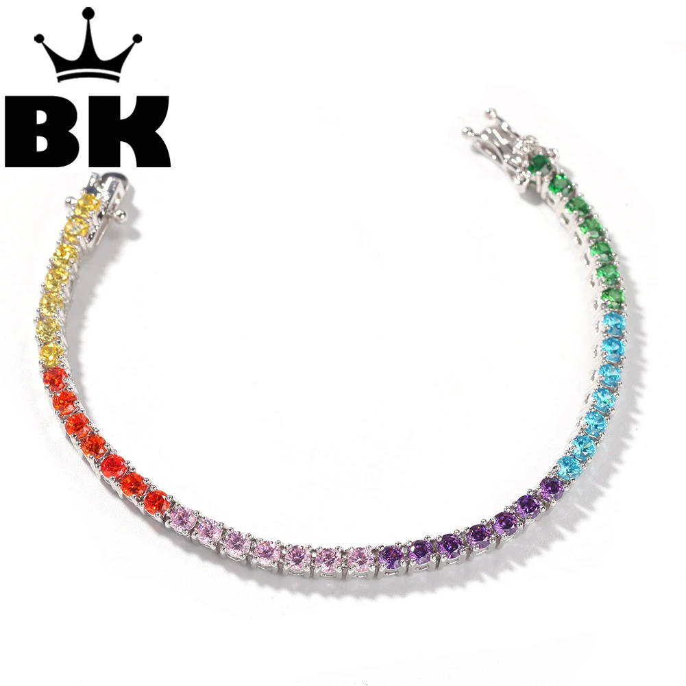 

4mm Cubic Zircon Tennis Lovely Link Bracelet Colorful Plated Luxury Copper Micro Paved CZ Cuban Chain 8inch
