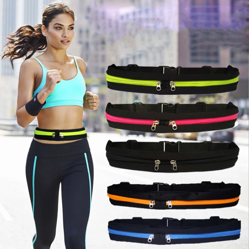 Wasserdichte Lauf Gürtel Hände-Freies Taille Handy Gürtel Mit 2 Zipper Taschen Multi-farbe Elastische Fanny Pack taille Tasche Tasche