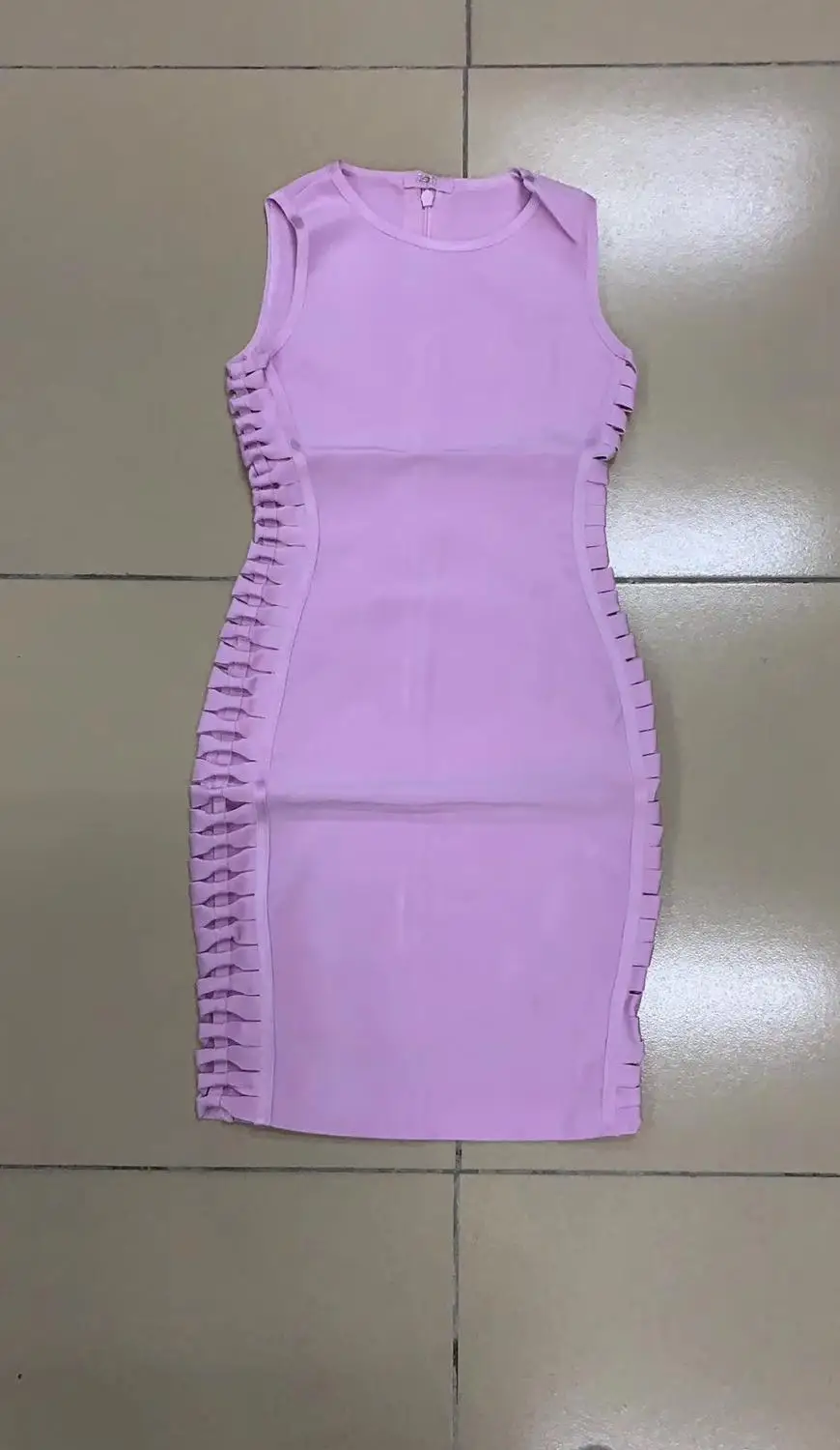 Spring 2020 Women's New Rayon Bandage Bodycon Dress Sexy Lavender Sleeveless Club Celebrity Party Midi Hollow Out Dress Vestidos