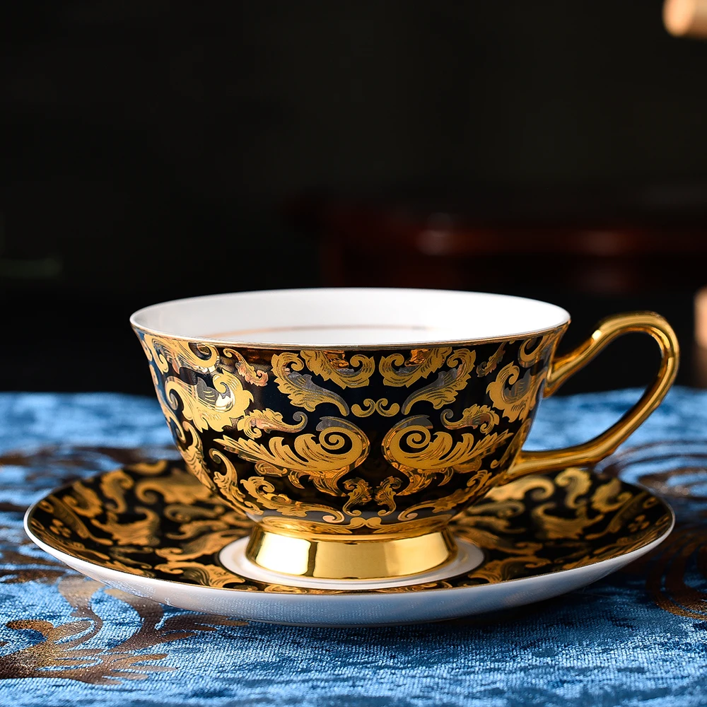 

English Porcelain Tea Sets Porcelain Tea Cups Sets Royal Classic Style Black Tea Cup Gold Ceramic Cup Set for Tea and Coffee