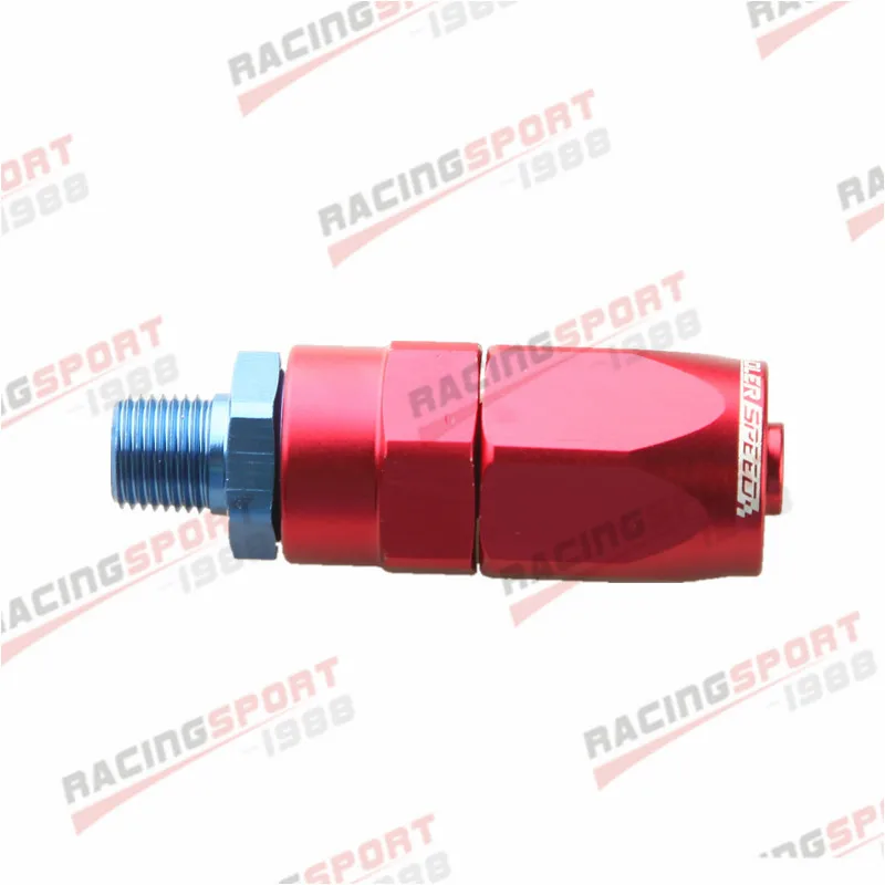 

-6AN To 1/8" NPT Straight Swivel Oil Fuel Gas Line Hose End Fitting Red/Blue