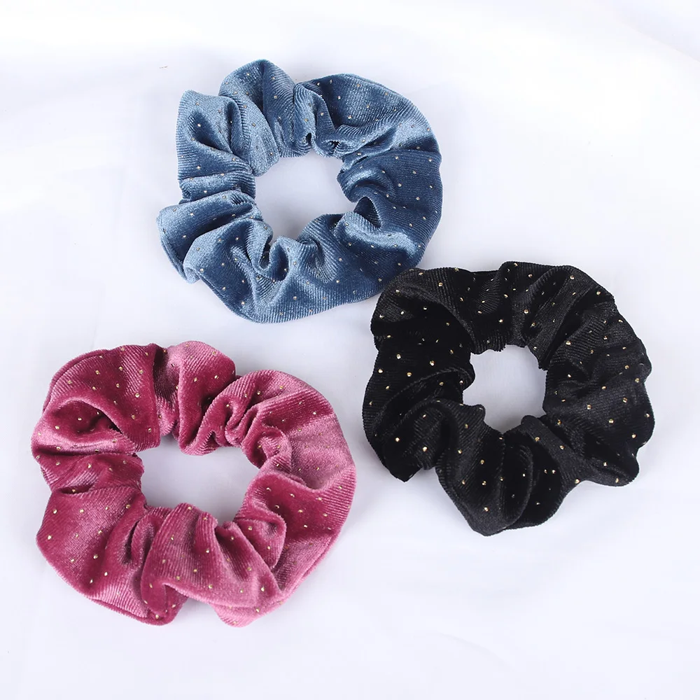 Gold Dot Velvet Scrunchies Elastic Hair Bands Women Girls Ponytail Holder Hair Ties Rubber Bands Fashion Winter Hair Accessories
