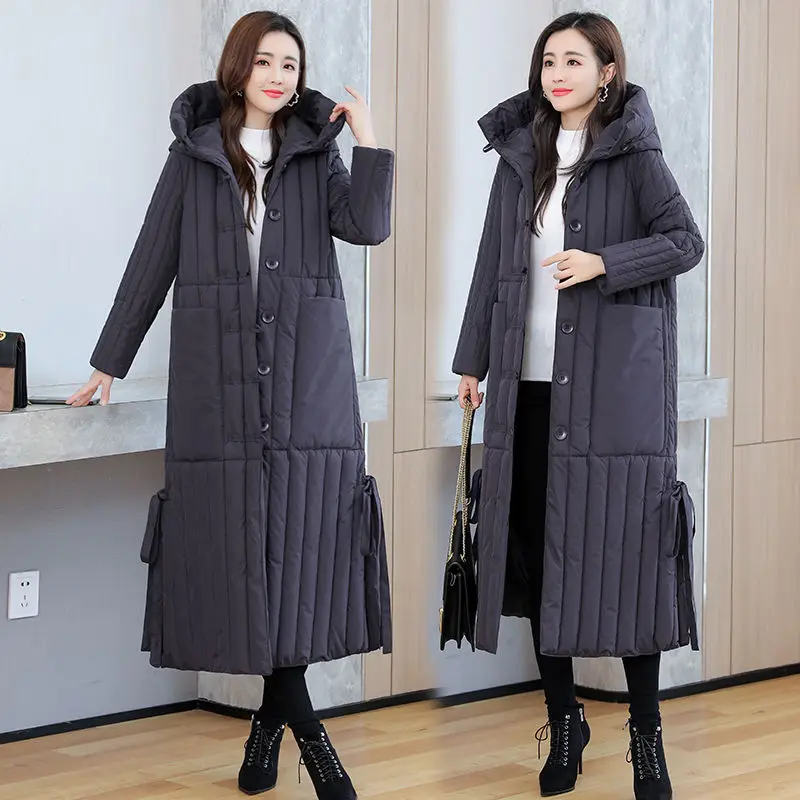 Winter 2024 New Korean Loose Women Jacket Down cotton Long Hooded Coat Thicken Parkas Female Loose Windproof Warm Overcoat