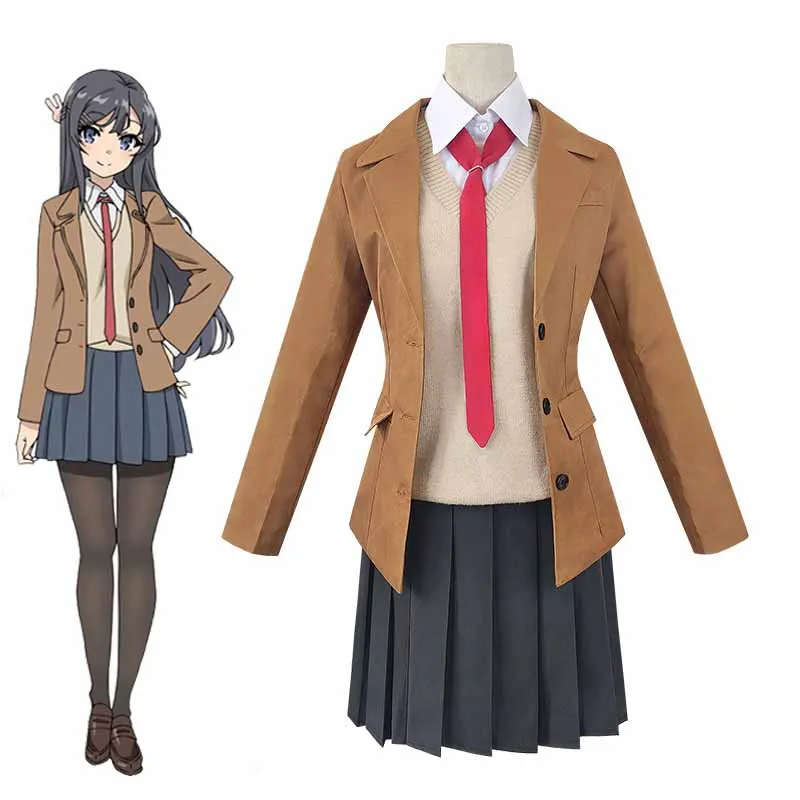 

Anime Seishun Buta Yarou Series Sakurajima Mai Cosplay Costume Full Set School Uniform Skirt Azusagawa Sakuta Halloween Party