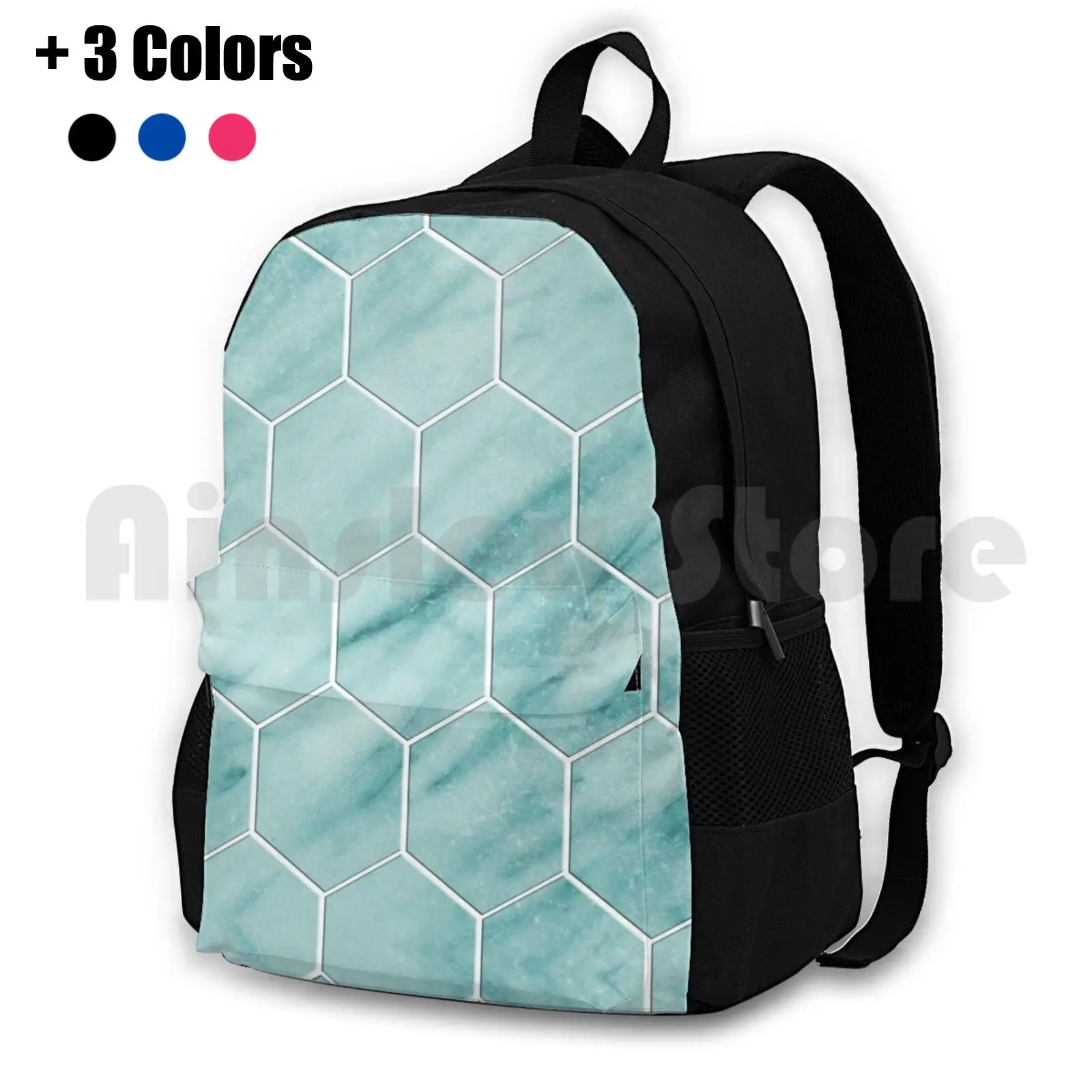 Audace Turchese-Hexagons Outdoor Hiking Backpack Riding Climbing Sports Bag Aqua Blue Turquoise Cool Water Green Gemstone Azure