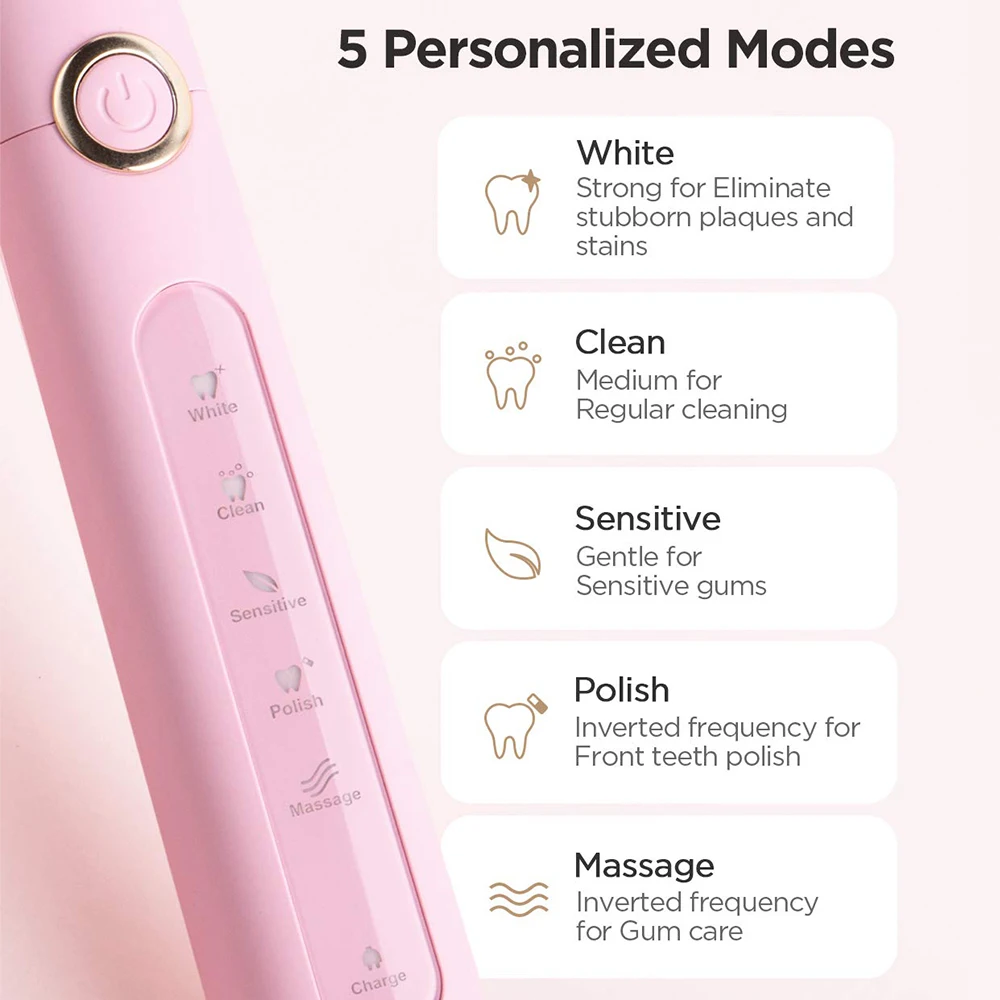 Fairywill Sonic Electric Toothbrush Powerful Cleaning USB Rechargeable Timer Replacement Head Washable Whitening Brush For Adult