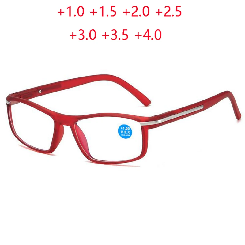 Elastic Hinge Anti Blue Light Square Presbyopic Glasses Women Men Red Frame Farsighted Prescription Spectacles +1.0 +1.5 To +4.0