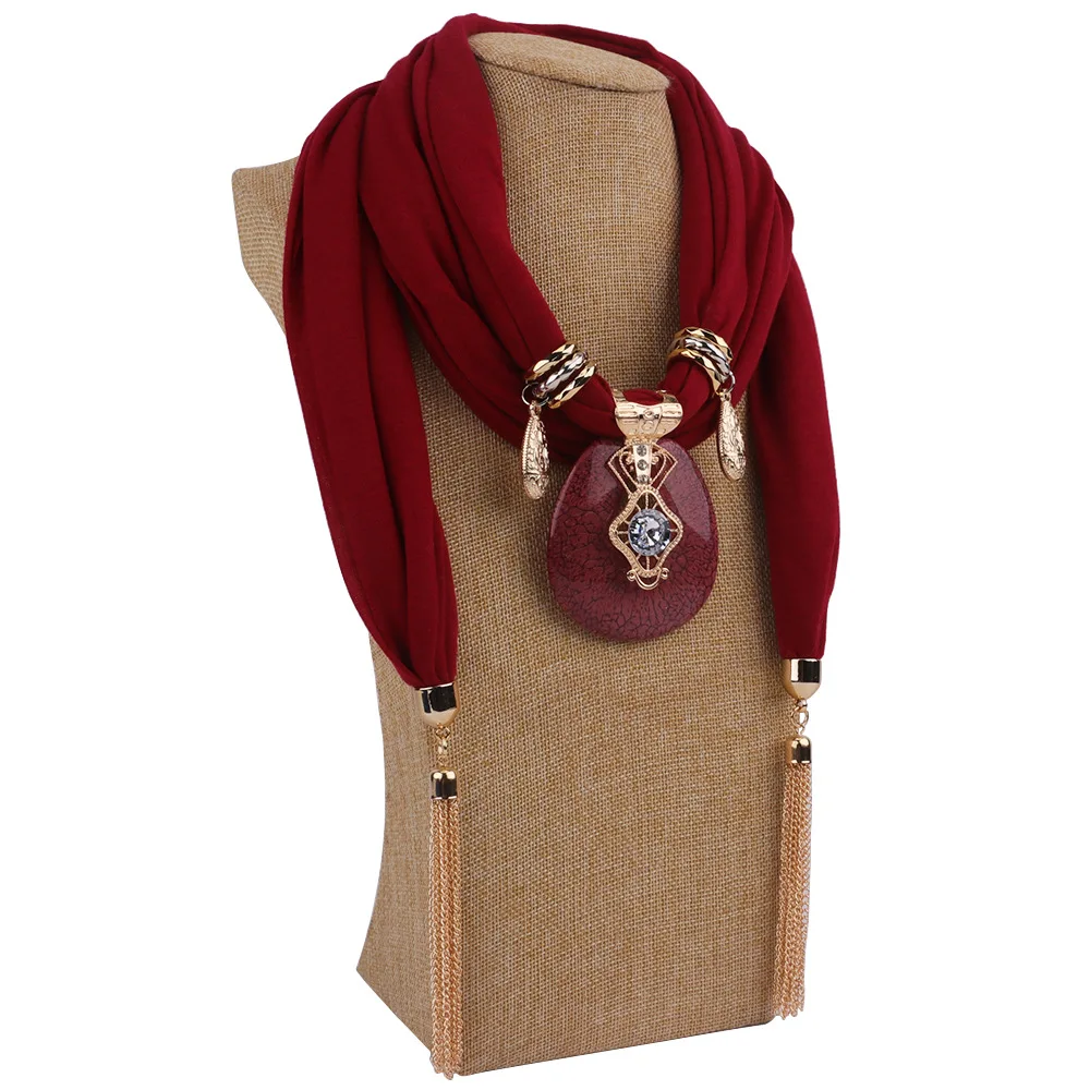 Fashion Women Solid Color Tassel Wrap Scarf Multi-style Decorative Jewelry Necklace Pendant Scarf Hijabs Femme Head Scarves