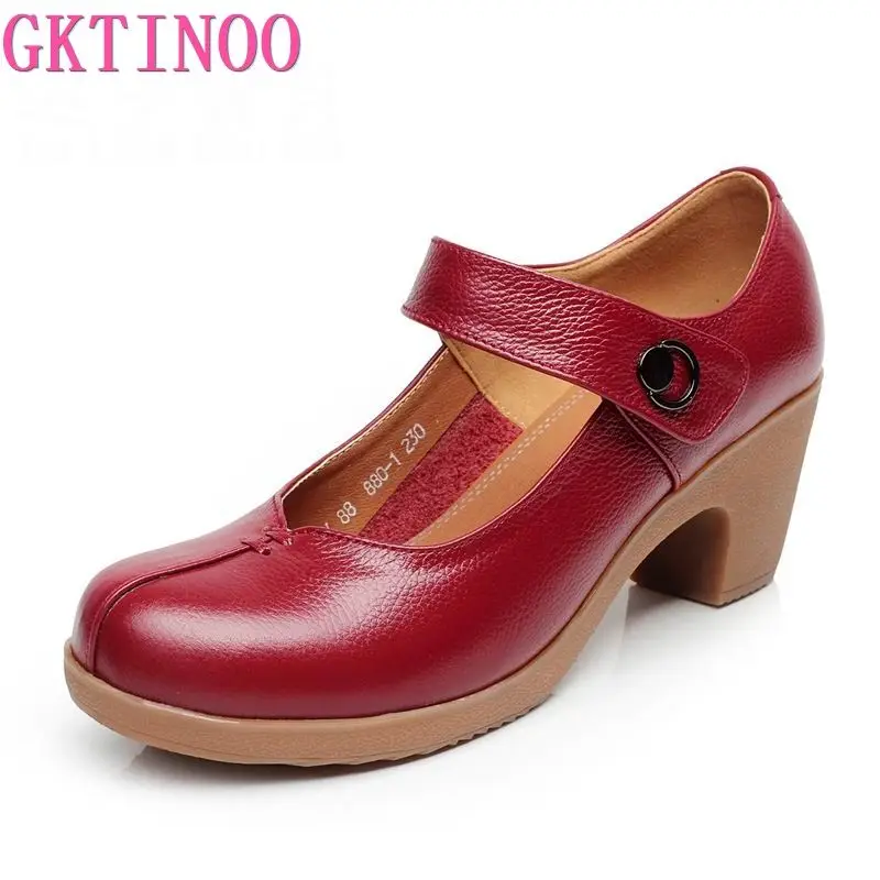 GKTINOO Spring Autumn Shoes Woman 2024 Genuine Leather Women Pumps Lady Leather Round Toe Platform Shallow Mouth Shoe Size 32-42