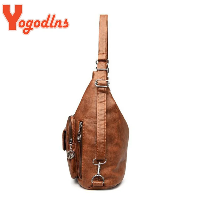 Yogodlns Retro Leather Shoulder Bag Female Multi-pockets Crossbody Bag Fashion Large Capacity Handbag New Messenger Bag Tote sac