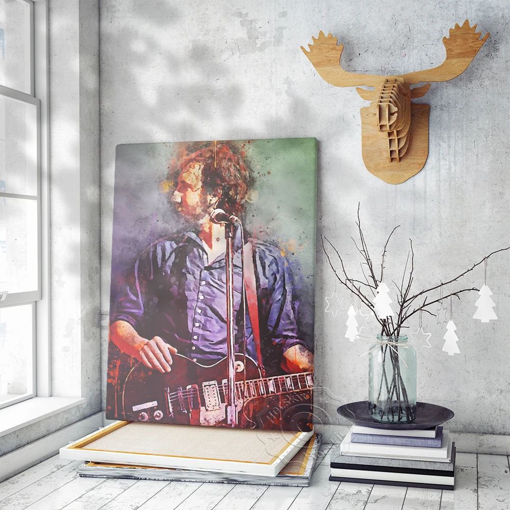 Rock Band Music Guitarist Pete Townshend Poster, Musician Vintage Watercolour Art Prints Bar Pub Club Canvas Painting Home Decor