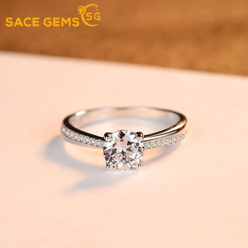 

SACE GEMS Luxury S925 Sterling Silver Imitation Moissanite Round AAA Zircon Wedding Rings for Women Birthstone Sparkling Party