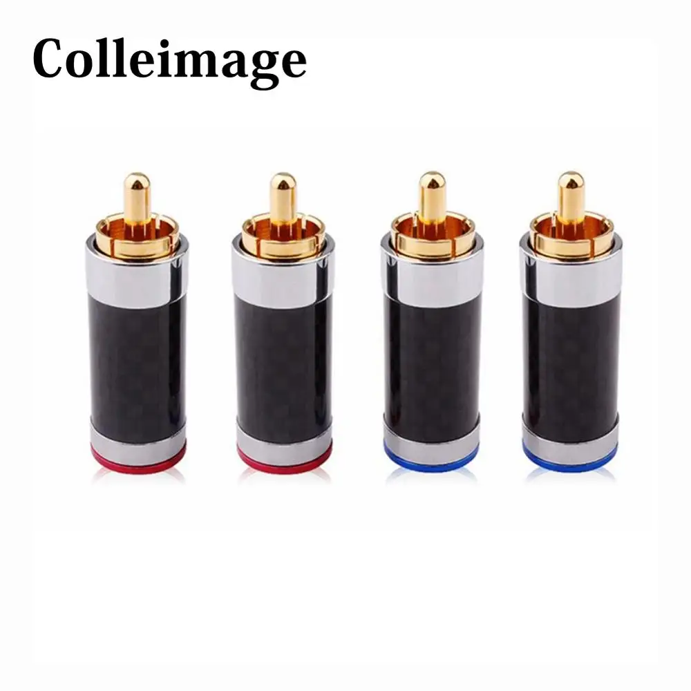 

Colleimage Carbon Fiber RCA Plug Audio Jack Gold Plated Copper Splice Adapter Solder Wire Connector RCA HiFi Speaker Plug