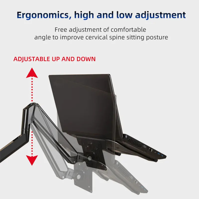 Imagem -02 - Monitor de Braço e Laptop Suporte de Movimento Total para Laptops 1016 e Computadores 1332 Tela Lcd Led Suporta Inclinação e Rotação